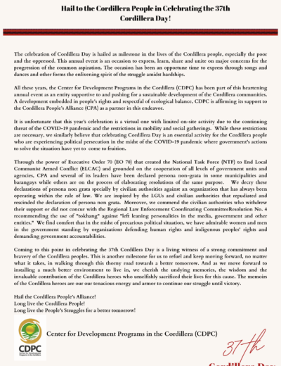 CDPC Statement Cordillera Day 2021